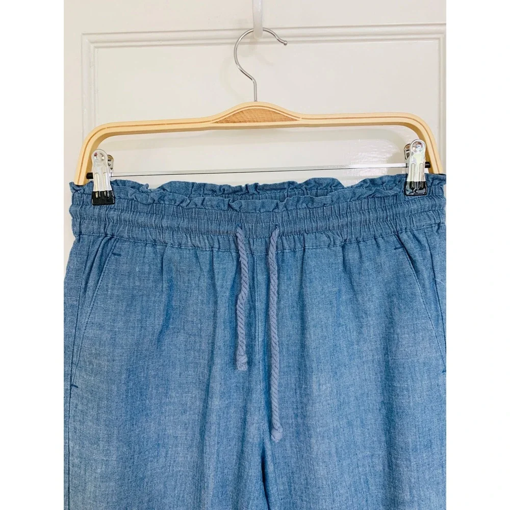 J Crew Womens Chambray Wide-Leg Drawstring Pant Med Echo Blue Wash Size 4